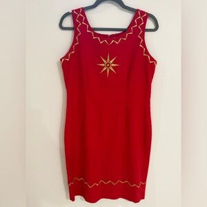 Vintage Adam Douglass Red and Gold Embroidered Dress - Made in Hong Kong